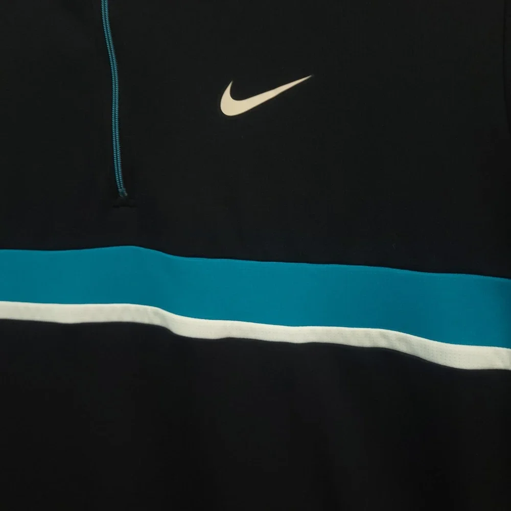 Nike Shirt Quarter Zip Pullover Mens XL Black Teal Fit Dry Golf Long Sleeve